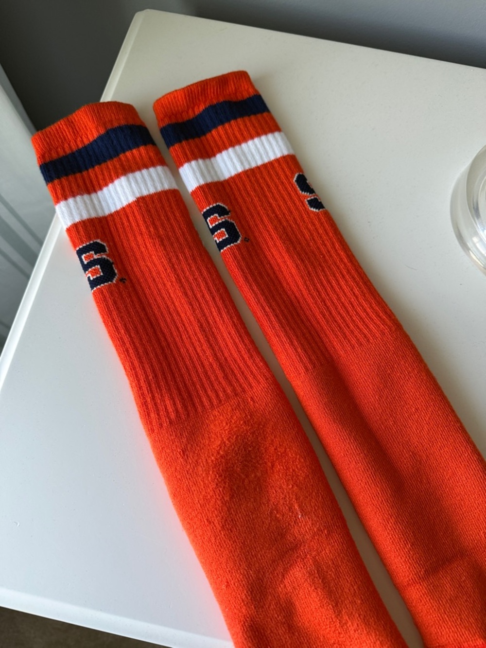 Syracuse Orange Athletic Crew Socks with Navy & White Stripe